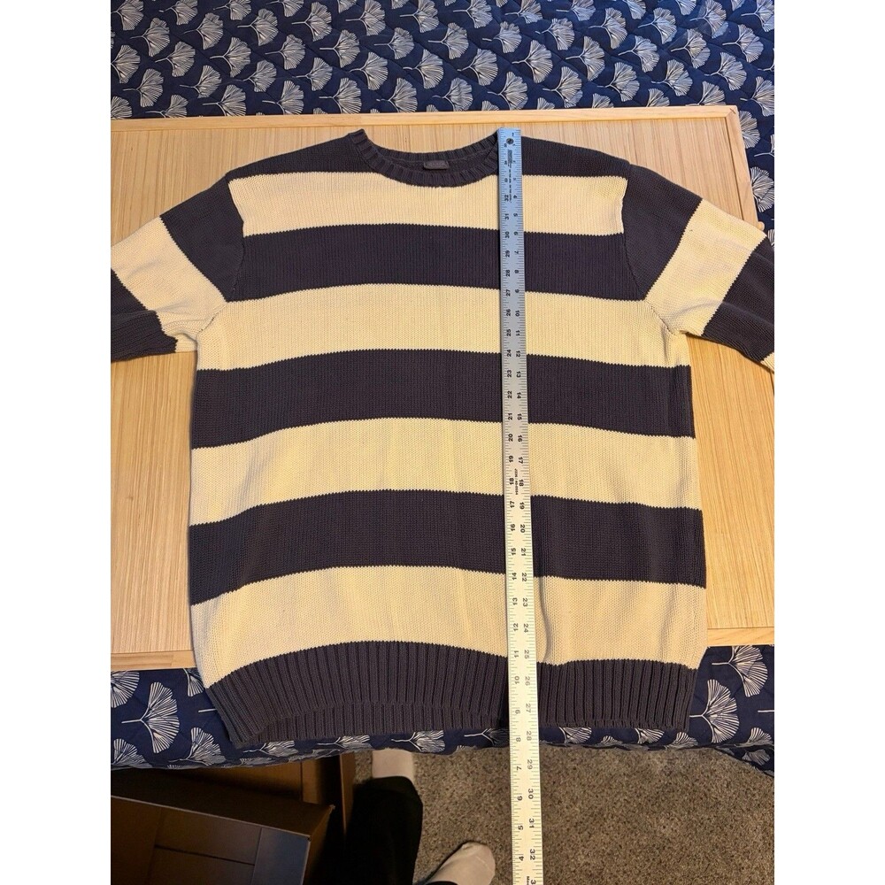 John Galt Striped Knit Sweater Women’s XL Oversized Cream Navy Pullover Crewneck - Picture 7 of 7
